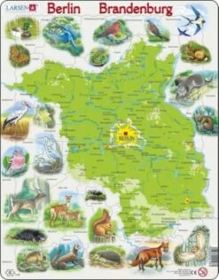 Larsen Rahmen-Puzzle, 62 Teile, 36x28 Cm, Karte Berlin / Brandenburg (physisch)
