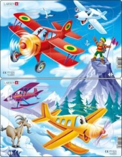 Larsen 2er-Set Rahmen-Puzzle, 13 Teile, 28x18 Cm, Flugzeug