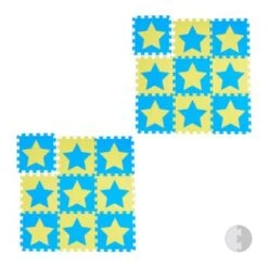 Relaxdays 18 X Puzzlematte Sterne Blau-gelb