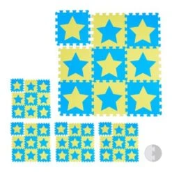 Relaxdays 45 X Puzzlematte Sterne Blau-gelb