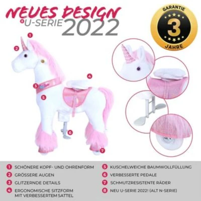 PonyCycle Kinder Reittiere Sternschnuppe Einhorn U-Serie Weiß Rosa Small Mit Sound 2 PonyCycle Kinder Reittiere Sternschnuppe Einhorn U-Serie Weiß Rosa Small Mit Sound - Image 2