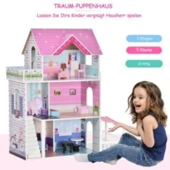 HOMCOM Puppenhaus Mit 3 Etagen -Spielzeug Geschaft 17569388 05