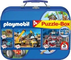 Schmidt Spiele Puzzlekoffer Blau PLAYMOBIL®, 2 X 60 + 2 X 100 Teile