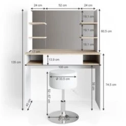 Vicco Schminktisch DAENERYS Weiß-Sonoma Frisiertisch Frisierkommode Spiegel Hocker -Spielzeug Geschaft 19335399 03
