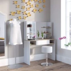 Vicco Schminktisch DAENERYS Weiß-Sonoma Frisiertisch Frisierkommode Spiegel Hocker -Spielzeug Geschaft 19335399 04