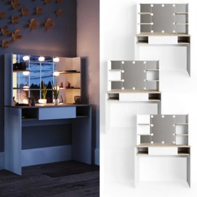 Vicco LED Schminktisch DAENERYS Weiß-Sonoma Frisiertisch Frisierkommode Spiegel 2 Vicco LED Schminktisch DAENERYS Weiß-Sonoma Frisiertisch Frisierkommode Spiegel - Image 2