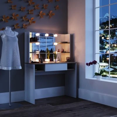 Vicco LED Schminktisch DAENERYS Weiß-Sonoma Frisiertisch Frisierkommode Spiegel 4 Vicco LED Schminktisch DAENERYS Weiß-Sonoma Frisiertisch Frisierkommode Spiegel - Image 4