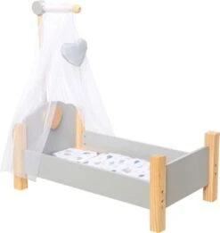 MyToys ORIGINALS Holz Puppenbett, Grau Mit Bettwäsche