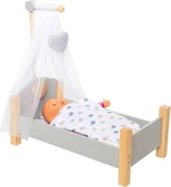 MyToys ORIGINALS Holz Puppenbett, Grau Mit Bettwäsche -Spielzeug Geschaft 19919009 03
