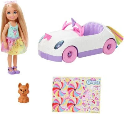 Barbie Chelsea Puppe Spiel-Set Inkl. Auto, Regenbogen-Einhorn 1 Barbie Chelsea Puppe Spiel-Set Inkl. Auto, Regenbogen-Einhorn