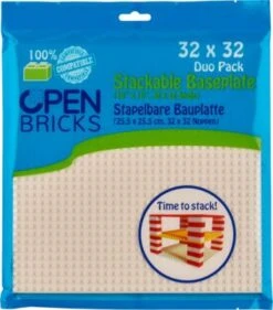 Stapelbare Bauplatte (25,5 X 25,5 Cm, 32 X 32 Noppen), Weiß, 2er Set