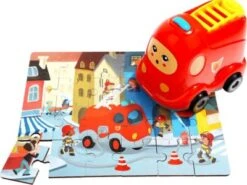 TOPBRIGHT Holzpuzzle Feuerwehr Mit Fahrzeug Zum Aufbewahren