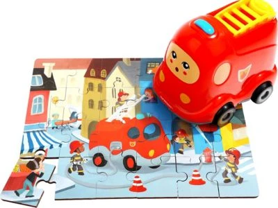 TOPBRIGHT Holzpuzzle Feuerwehr Mit Fahrzeug Zum Aufbewahren 1 TOPBRIGHT Holzpuzzle Feuerwehr Mit Fahrzeug Zum Aufbewahren