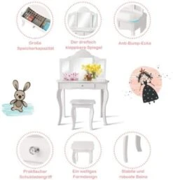 COSTWAY® Kinderschminktisch Mit Hocker & 3 Spiegeln 70x34x103cm -Spielzeug Geschaft 21653095 03