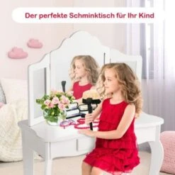 COSTWAY® Kinderschminktisch Mit Hocker & 3 Spiegeln 70x34x103cm -Spielzeug Geschaft 21653095 04