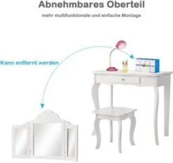 COSTWAY® Kinderschminktisch Mit Hocker & 3 Spiegeln 70x34x103cm -Spielzeug Geschaft 21653095 05