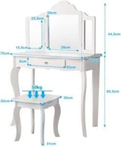 COSTWAY® Kinderschminktisch Mit Hocker & 3 Spiegeln 70x34x103cm -Spielzeug Geschaft 21653095 06