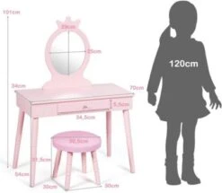 COSTWAY® Kinderschminktisch Mit Hocker & Spiegel Kronenform -Spielzeug Geschaft 21653115 06