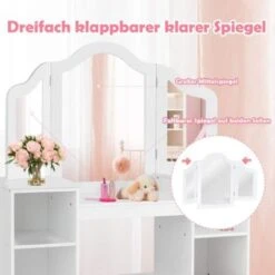 COSTWAY® Schminktisch Mit 3 Spiegeln & 4 Ablagen -Spielzeug Geschaft 21653147 05