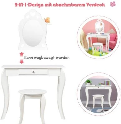 COSTWAY® Schminktisch Kinder Frisiertisch 5 COSTWAY® Schminktisch Kinder Frisiertisch - Image 5