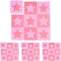 Relaxdays 36 X Puzzlematte Sterne Rosa-pink