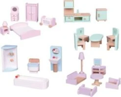 Lelin Holzspielzeug Puppenhausmöbel 28 Tlg