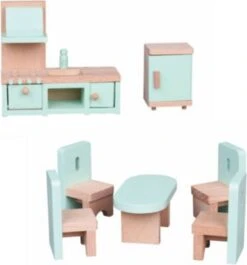 Lelin Holzspielzeug Puppenhausmöbel 7 Tlg