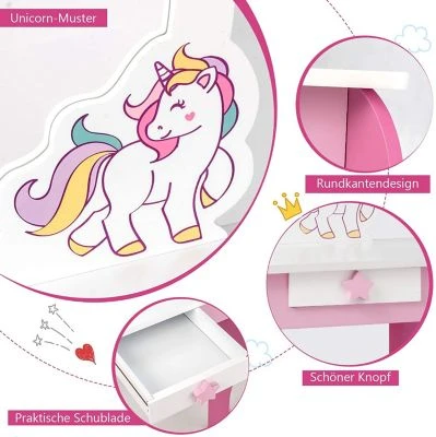 COSTWAY® Schminktisch Mit Hocker Cartoon-Muster 5 COSTWAY® Schminktisch Mit Hocker Cartoon-Muster - Image 5