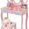 COSTWAY® Schminktisch Erdbeermuster Mit Spiegel & Hocker