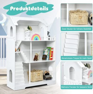 COSTWAY® Puppenhaus Kinderregal 81x29x116cm 4 COSTWAY® Puppenhaus Kinderregal 81x29x116cm - Image 4