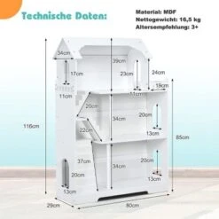 COSTWAY® Puppenhaus Kinderregal 81x29x116cm 11 COSTWAY® Puppenhaus Kinderregal 81x29x116cm -Spielzeug Geschaft 23416379 06