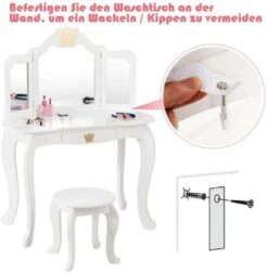 COSTWAY® Schminktisch Mit Hocker & 3-Fach Spiegel Kronenmuster -Spielzeug Geschaft 23416453 05