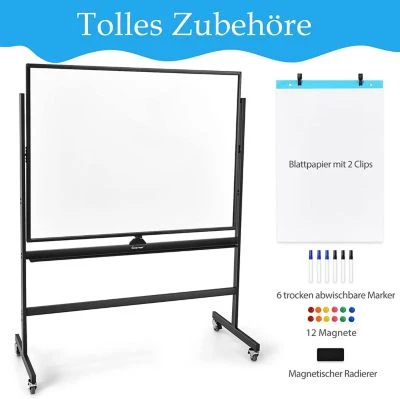 COSTWAY® Whiteboard Magnettafel 90x120cm Mit Rollen 3 COSTWAY® Whiteboard Magnettafel 90x120cm Mit Rollen - Image 3