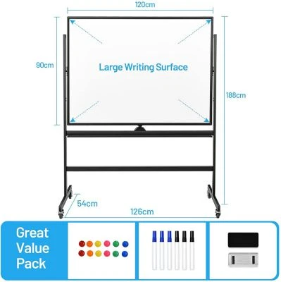 COSTWAY® Whiteboard Magnettafel 90x120cm Mit Rollen 6 COSTWAY® Whiteboard Magnettafel 90x120cm Mit Rollen - Image 6
