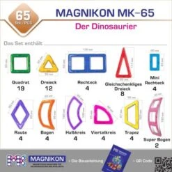 MAGNIKON Magnetische Bausteine, Magnetbau-Set "Der Dinosaurier", 65-Teilig, Standardgröße, Konstruktion Blöcke -Spielzeug Geschaft 26669011 06