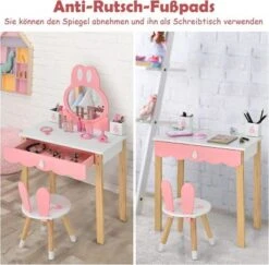 COSTWAY® Schminktisch Kaninchenform Mit Spiegel & Hocker 8 COSTWAY® Schminktisch Kaninchenform Mit Spiegel & Hocker -Spielzeug Geschaft 26829964 03