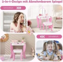 COSTWAY® Kinderschminktisch Mit Hocker & Spiegel Abnehmbar 2-in-1 -Spielzeug Geschaft 28764857 03