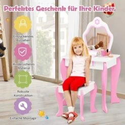 COSTWAY® Kinderschminktisch Mit Hocker & Spiegel Abnehmbar 2-in-1 -Spielzeug Geschaft 28764857 06