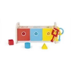 Janod - Essentiel - Der Schlüsselkasten - 2-in-1 Lernspiel Aus Holz Babys Und Kleinkinder - Erlernen Von Formen Und Farben Und Feinmotorik - Farbe Auf Wasserbasis - Ab 18 Monaten, J05065