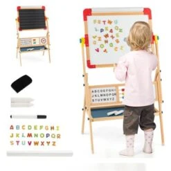 COSTWAY® 3 In 1 Staffelei Tafel Mit Papierrolle Uhr Alphabet