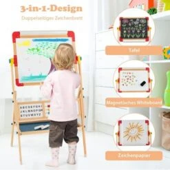 COSTWAY® 3 In 1 Staffelei Tafel Mit Papierrolle Uhr Alphabet -Spielzeug Geschaft 29692791 03