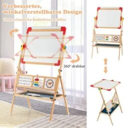 COSTWAY® 3 In 1 Staffelei Tafel Mit Papierrolle Uhr Alphabet -Spielzeug Geschaft 29692791 05