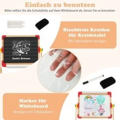 COSTWAY® 3 In 1 Staffelei Tafel Mit Papierrolle Uhr Alphabet -Spielzeug Geschaft 29692791 06