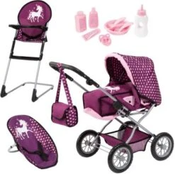 BAYER Kombi Grande Set Einhorn Lila Mit Puppenwagen